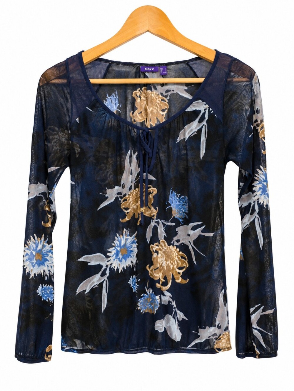 MEXX Women’s Navy Floral Sheer Mesh Blouse Size S - Picture 2 of 11